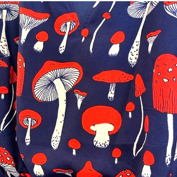 MODCLOTH SATURDAY SPLENDOR A LINE  MUSHROOM DRESS, RED BLUE AND WHITE SZ M - Picture 9 of 11